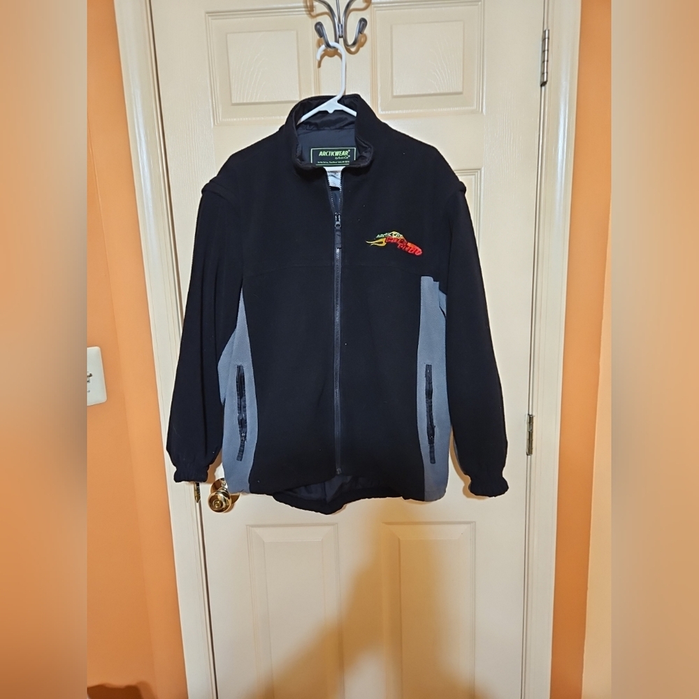Mens Black Vintage Arctic Cat Cats Pride Arcticwear Fleece Jacket Size L